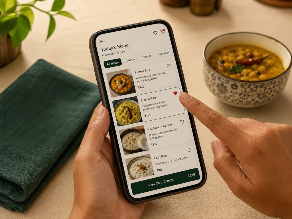 Choosing lemon rice and building a cart on the menu